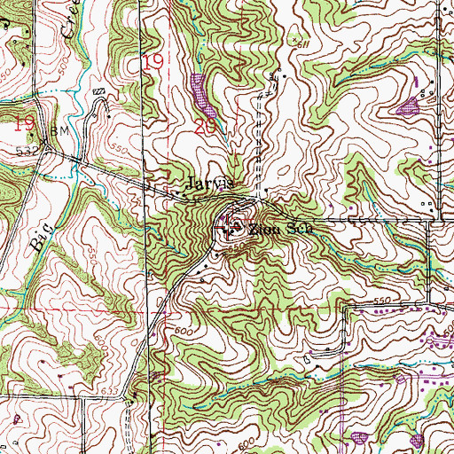 Topographic Map of Zion Church, MO