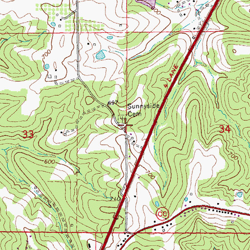 Topographic Map of Sunny Side Church (historical), MO