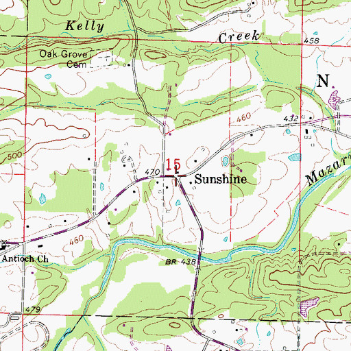 Topographic Map of Sunshine, AR