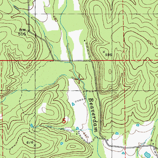 Topographic Map of South Prong Beaverdam Creek, MO