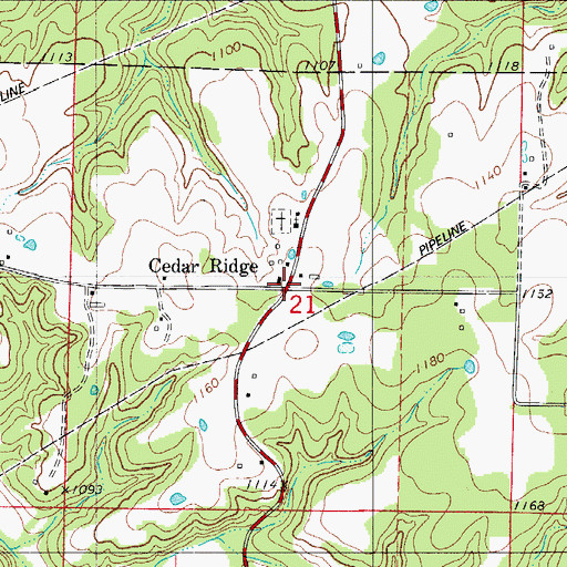 Topographic Map of Cedar Ridge, MO