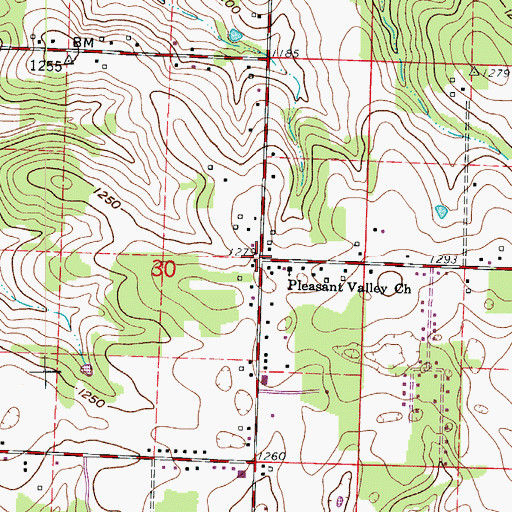 Topographic Map of Pleasant Valley, MO
