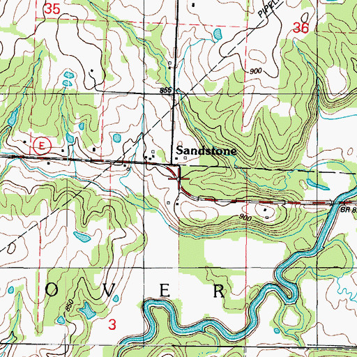 Topographic Map of Sandstone, MO