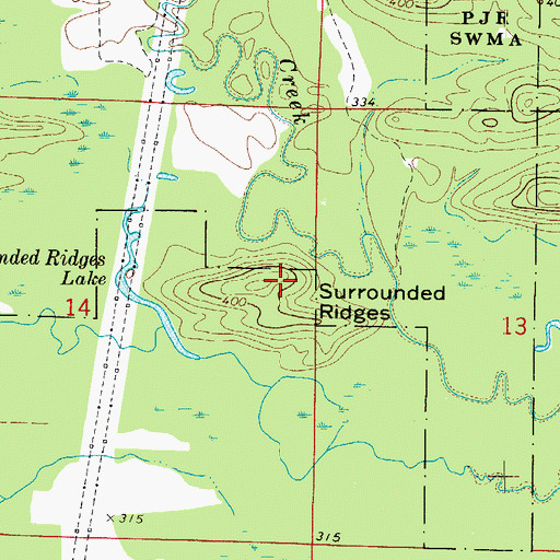 Topographic Map of Surrounded Ridges, AR