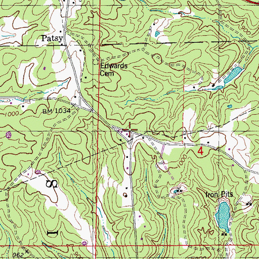 Topographic Map of Cherry Valley, MO