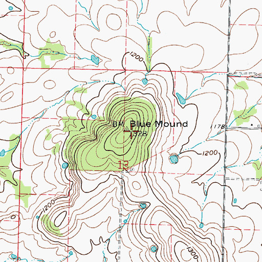 Topographic Map of Blue Mound, MO