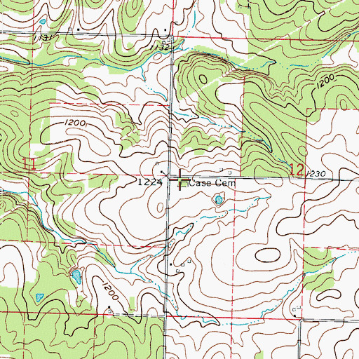Topographic Map of Case Cemetery, MO