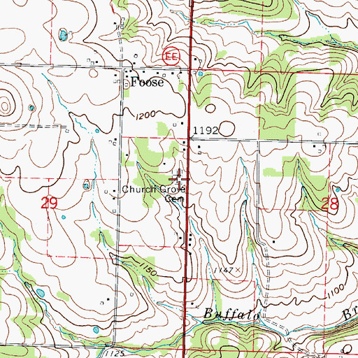 Topographic Map of Church Grove Cemetery, MO