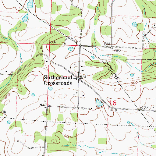 Topographic Map of Sutherland Crossroads, AR