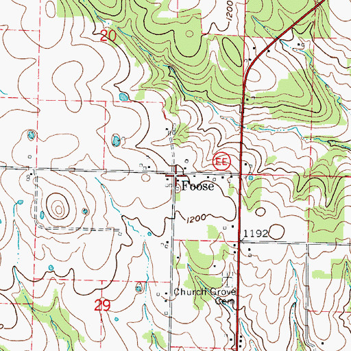 Topographic Map of Foose, MO