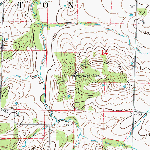 Topographic Map of Gorden Cemetery, MO