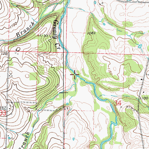 Topographic Map of Hankens Branch, MO