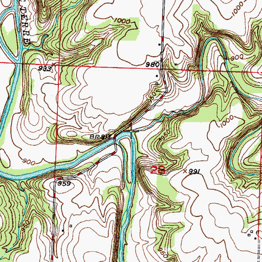 Topographic Map of Hominy Creek, MO