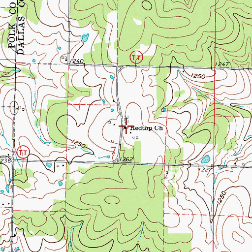 Topographic Map of Redtop Church, MO