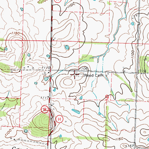 Topographic Map of Reed Cemetery, MO
