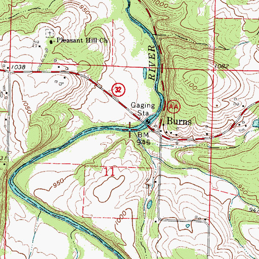 Topographic Map of Wolf Creek, MO