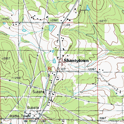 Topographic Map of Shantytown, MO