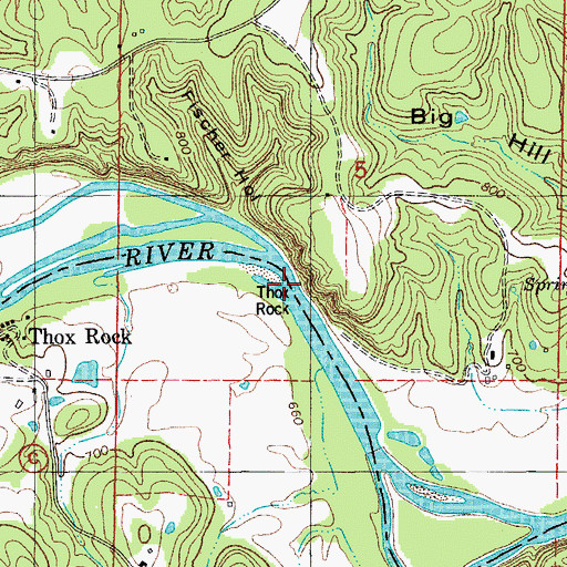 Topographic Map of Thox Rock, MO
