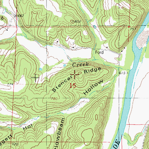 Topographic Map of Stencer Ridge, MO