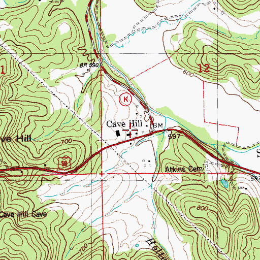 Topographic Map of Cave Hill, MO