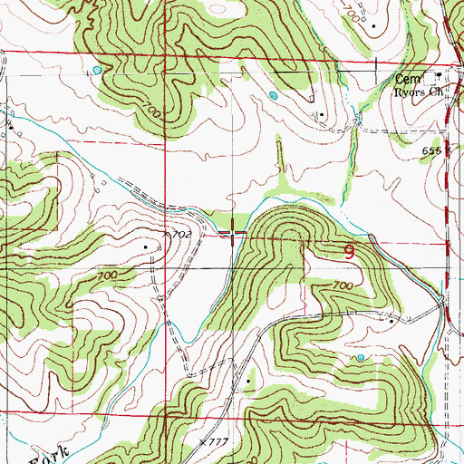 Topographic Map of South Fork Contrary Creek, MO