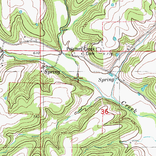 Topographic Map of North Fork Pointers Creek, MO