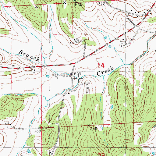 Topographic Map of Bexten Branch, MO