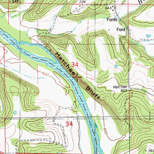 Topographic Map of Hatchee Bluff, MO