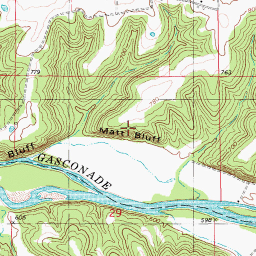 Topographic Map of Matt Bluff, MO