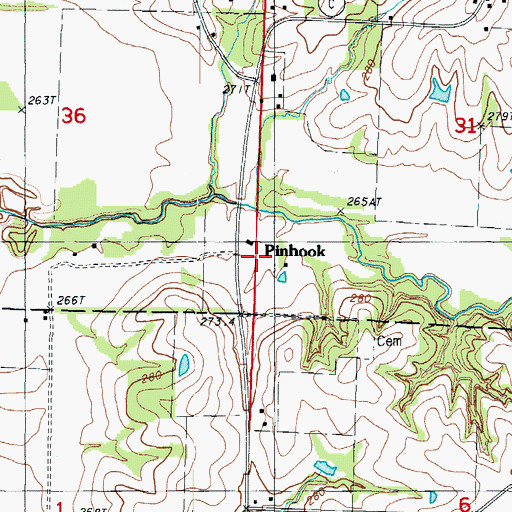 Topographic Map of Pinhook, MO