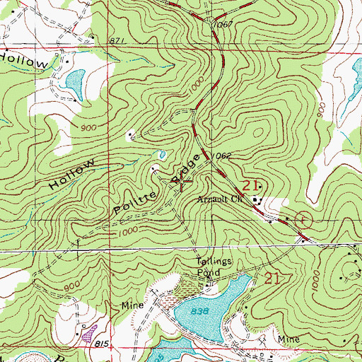 Topographic Map of Politte Ridge, MO