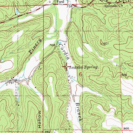 Topographic Map of Indian Spring, MO