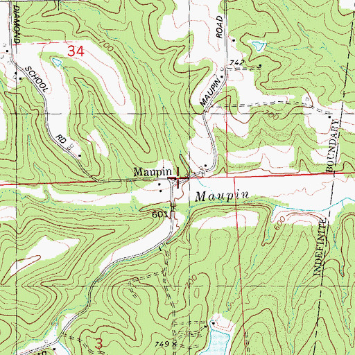 Topographic Map of Maupin, MO