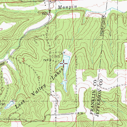 Topographic Map of Lost Valley Lakes, MO