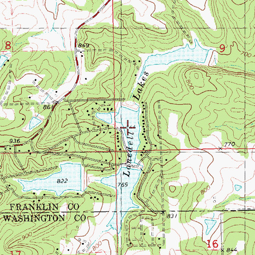 Topographic Map of Lonedell Lakes, MO