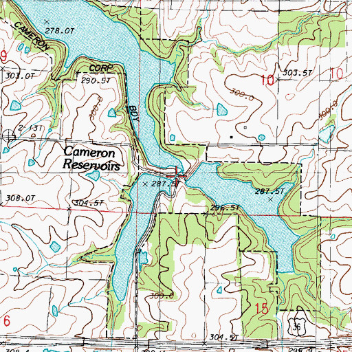 Topographic Map of Cameron Reservoirs, MO