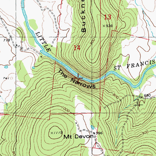 Topographic Map of The Narrows, MO