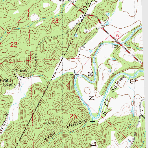 Topographic Map of Voelker Branch, MO