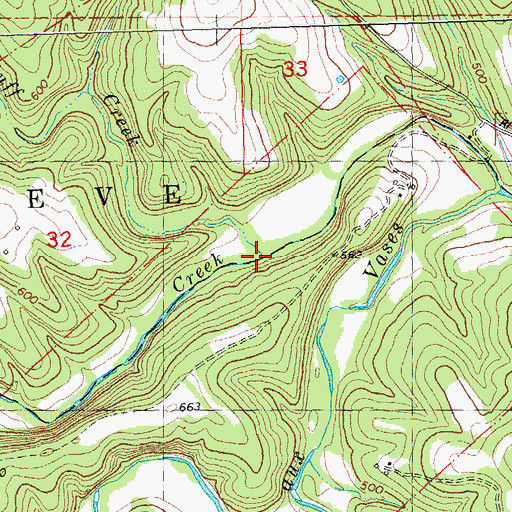 Topographic Map of Bluff Creek, MO