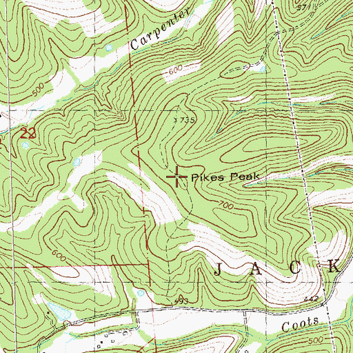Topographic Map of Pikes Peak, MO