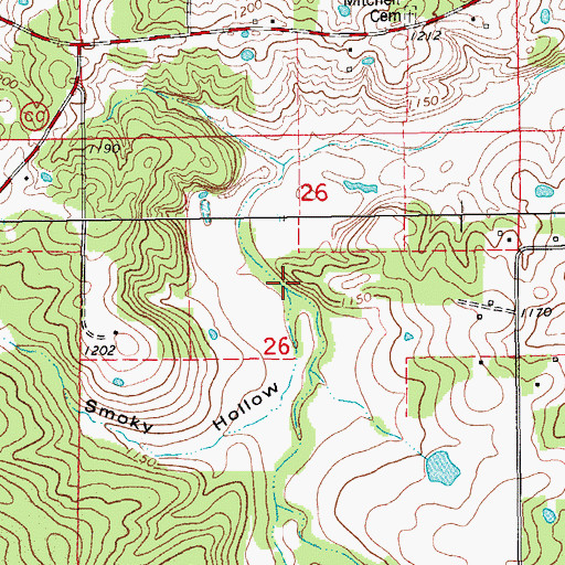 Topographic Map of Smoky Hollow, MO