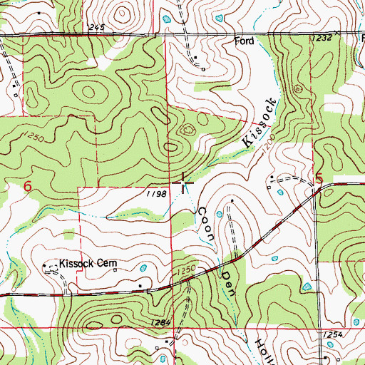 Topographic Map of Coon Den Hollow, MO