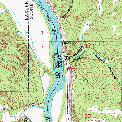 Topographic Map of Tan Trough Creek, AR