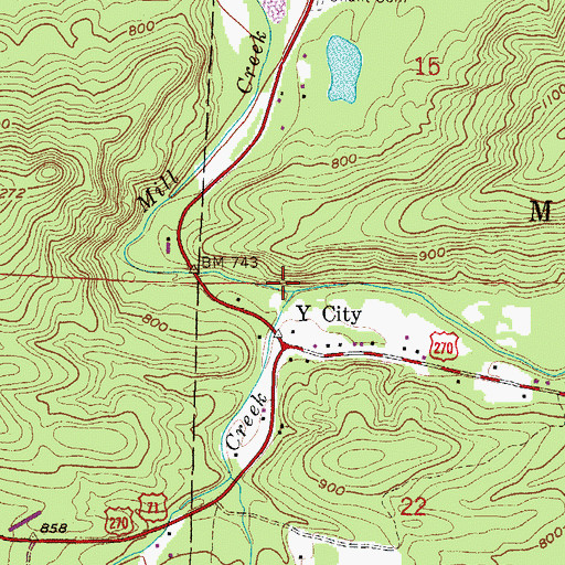 Topographic Map of Tan-a-hill Creek, AR