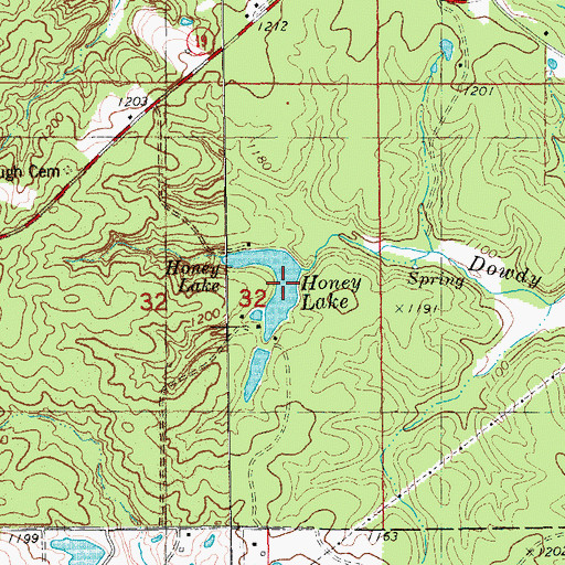 Topographic Map of Honey Lake, MO