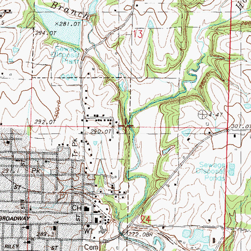 Topographic Map of Reservoir Branch, MO