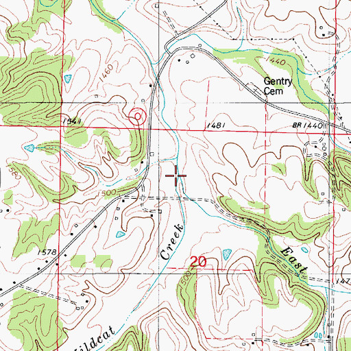 Topographic Map of East Wildcat Creek, MO