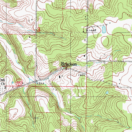 Topographic Map of Bracken, MO