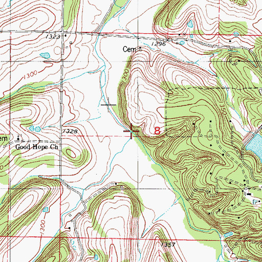 Topographic Map of Hannah Branch, MO
