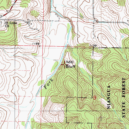 Topographic Map of Mill Bluff, MO